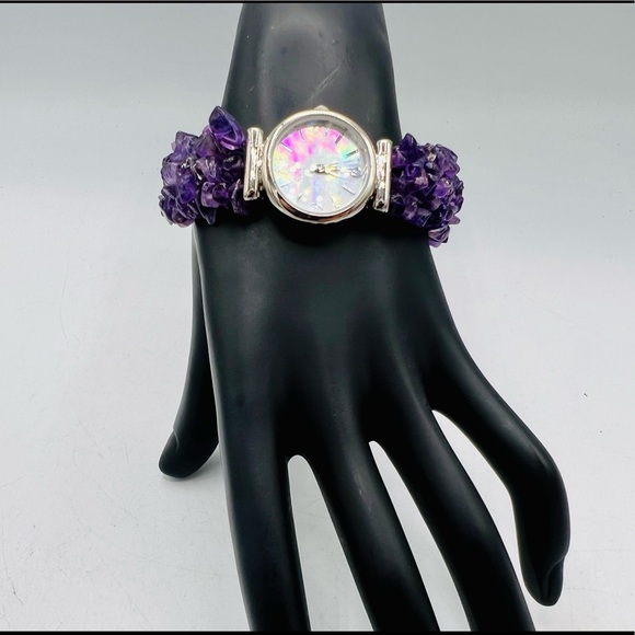 Amethyst GEM ESSENCE watch polished gemstone stretch band - Picture 5 of 6
